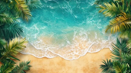 Tropical Beach Paradise: Tranquil Turquoise Waters Meet Golden Sands Under Palm Trees