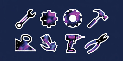 Obraz premium Galaxy Tools Wrench Gear Hammer Drill Pliers Set