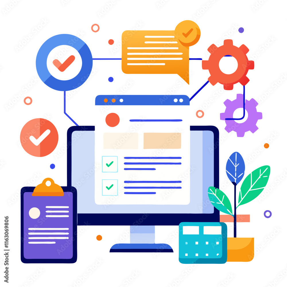 Poster Effective web page programming concepts illustrated with colorful design elements and icons