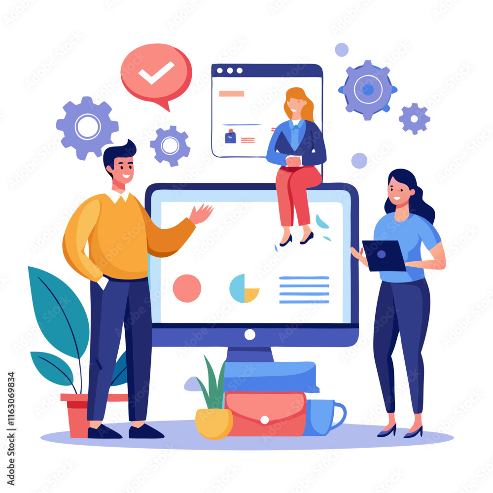 Poster website consulting with team collaboration and digital interface design