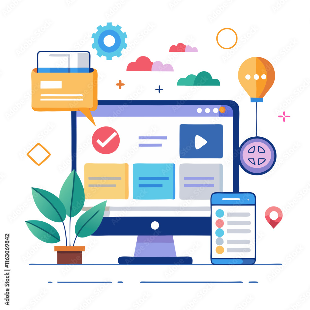 Poster innovative website design with colorful elements and interactive features for effective user engagem
