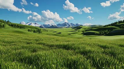 Obraz premium landscape with grass and blue cloudy sky
