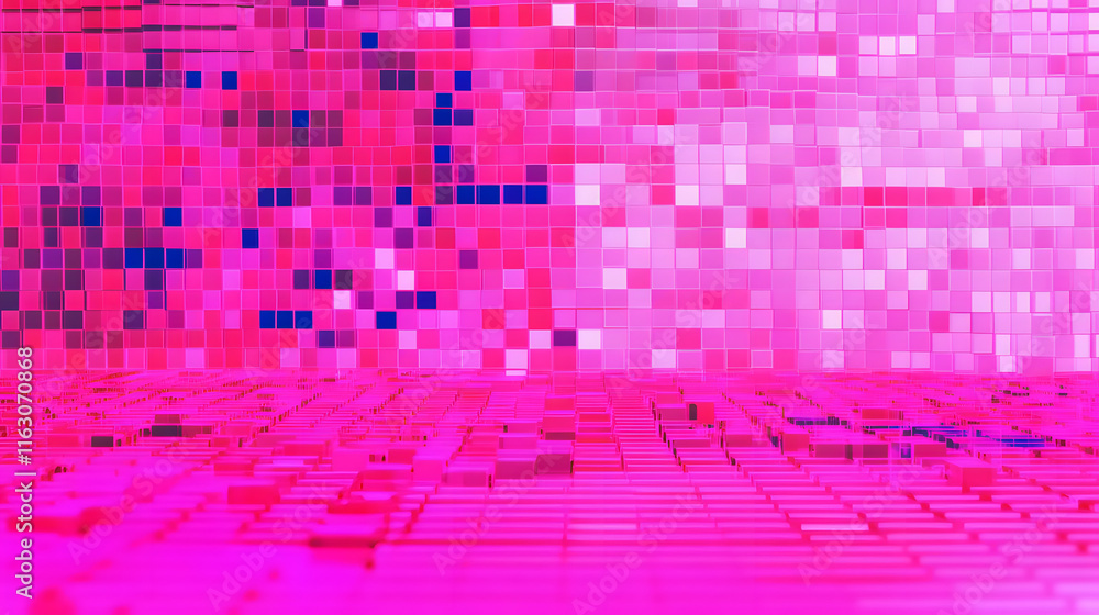 Poster abstract pixel retro 8bit neon pink rgb video game glitch noise texture, square tiles animated retro