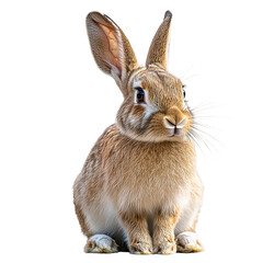 Obraz premium Rabbit is sitting on the ground with its ears up.