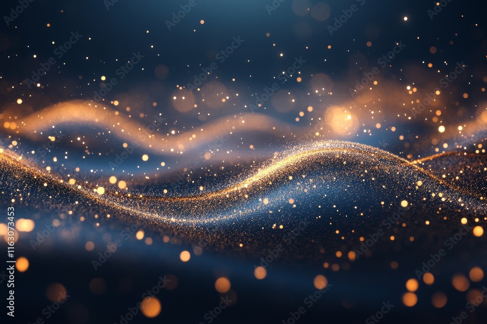 Poster ethereal abstract light trails golden and bronze swirls with glowing bokeh in a dark setting