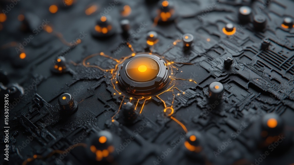 Poster Futuristic Circuit Board with Glowing Elements and Intricate Details, Representing Advanced Technology and Innovation in Digital Design