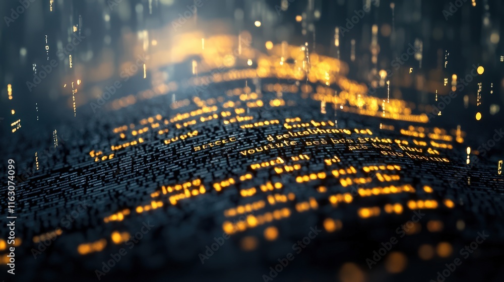 Poster Abstract Digital Visualization of Glowing Texts with Light Particles Creating a Mystical and Technological Atmosphere in Dark Background