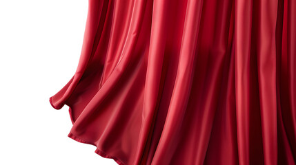 Luxurious red stage curtains with elegant folds, isolated on white background 