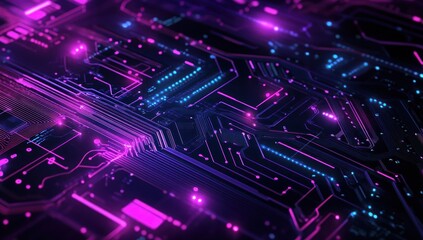 Abstract Circuit Board Glow: Neon Purple and Blue Technology