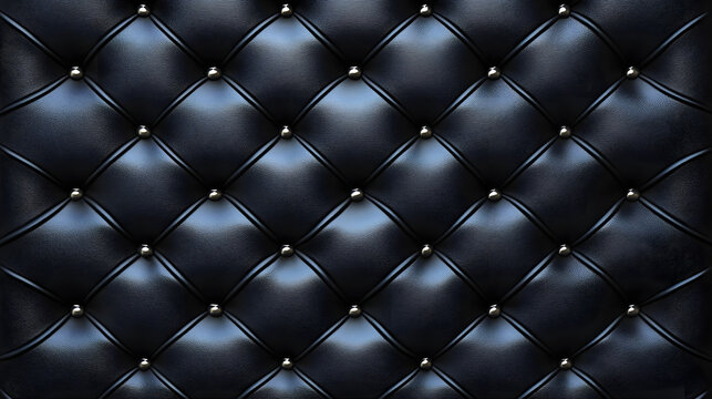 Textura Sofisticada de Cuero Negro con Detalles Acolchados y Botones  