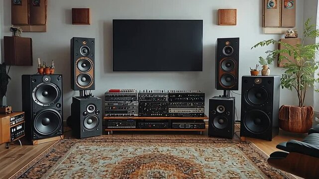 Vintage Audiophile Home Theater Setup with Retro Speakers