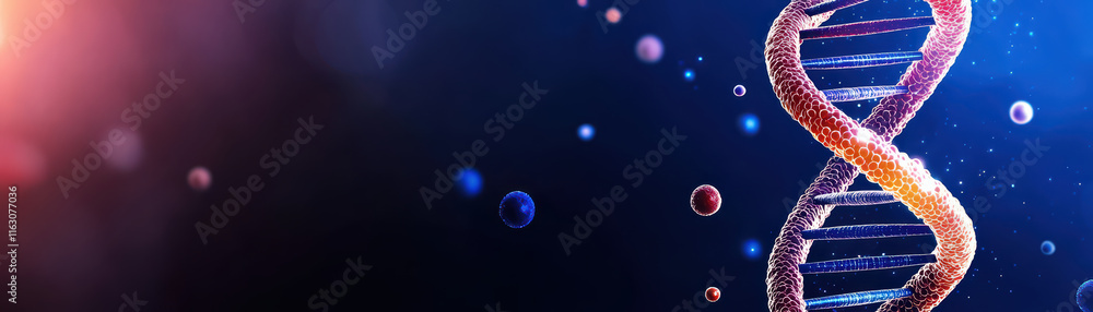 Poster close up of dna double helix with vibrant colors and particles, showcasing complexity of genetic str