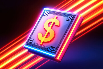 vibrant neon of glowing dollar sign with dynamic lines