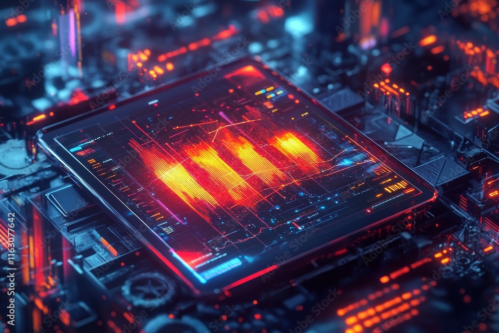 Poster futuristic financial concept holographic bar charts and dynamic graphs in a high tech atmosphere