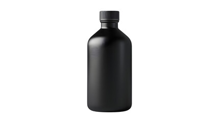 Matte black glass bottle featuring a sleek design, perfect for luxury branding and storage of liquids such as oil or beverages. Isolated on white background, png. 