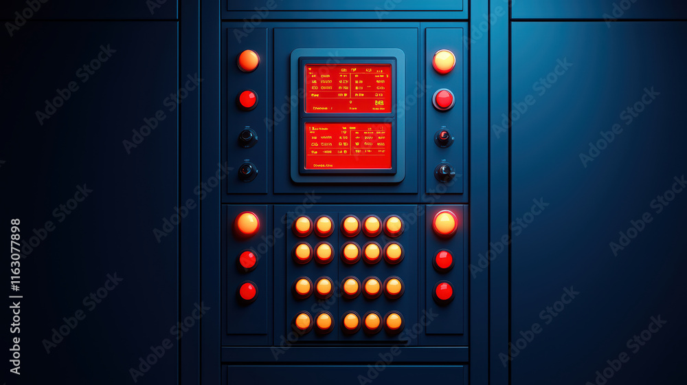 Aufkleber close up of futuristic control panel featuring illuminated buttons and screens, showcasing advanced 