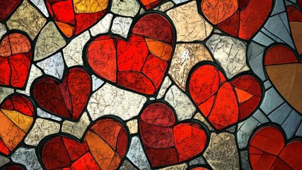 Colorful stained glass heart mosaic highlighting shapes and vibrant colors in a decorative design for a romantic ambiance - Powered by Adobe