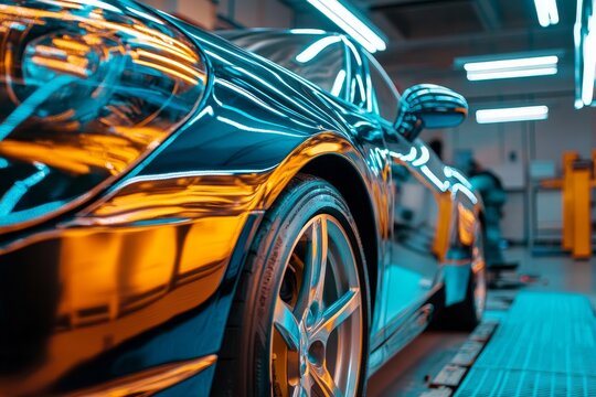 Automobile repair  expert car painting in a dedicated chamber for optimal results