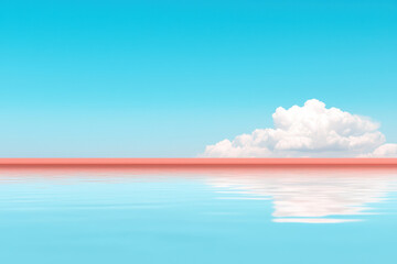 Obraz premium serene landscape featuring soft clouds above tranquil water surface, reflecting pastel toned sky