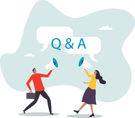 Q&A, question and answer session, FAQ or frequently asked questions, information to solve problem.business concept.flat character.