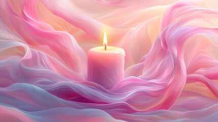 Pink and Purple Fabric Drapes Surround a Lit Candle