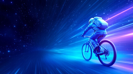 Fototapeta premium Cyclist riding through a vibrant galaxy landscape at night