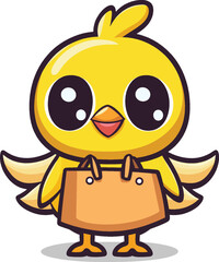 Cute standing chick holding a shopping bag, perfect for branding, children’s illustrations, and playful designs