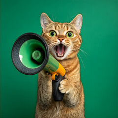 Gato Lindo Gritando en un Micrófono Contra un Fondo Verde