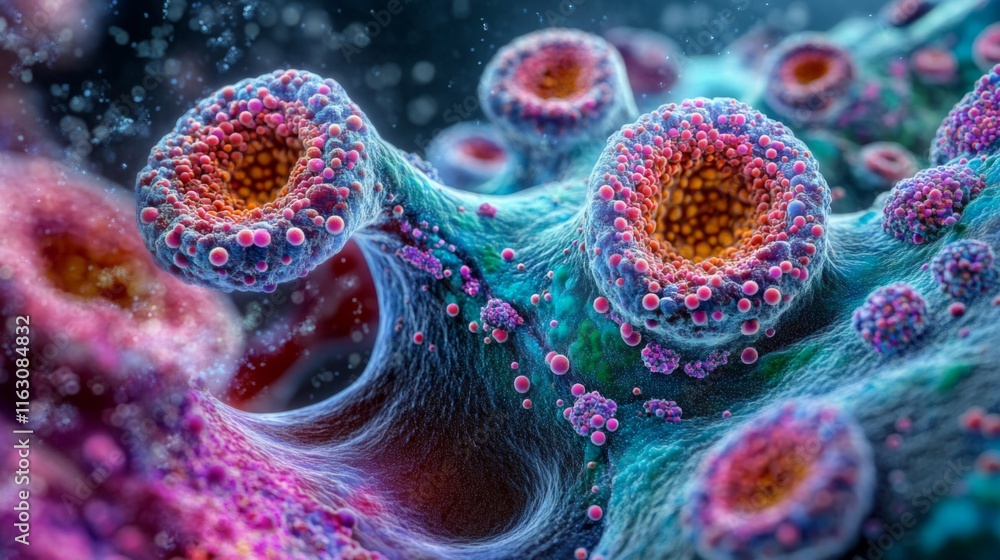 Poster microscopic view of colorful cellular structures