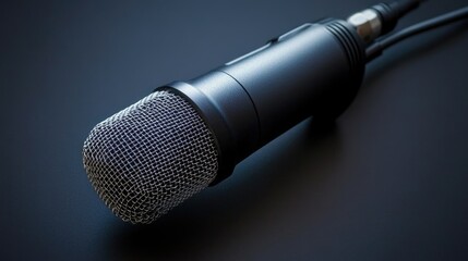 Obraz premium Isolated Studio Condenser Microphone on Black Background with Copy Space for Broadcasting and Recording Needs