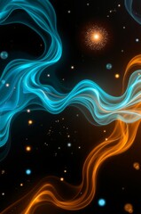 Obraz premium Abstract Flow of Light: Blue and Orange Waves on a Dark Space Background