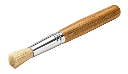 Fototapeta premium Artisan brush with wooden handle used for detailed painting tasks in creative projects isolated on transparent background