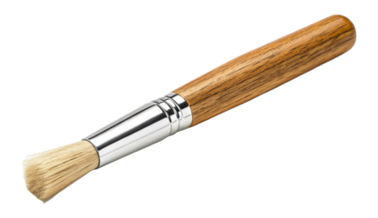 Artisan brush with wooden handle used for detailed painting tasks in creative projects isolated on transparent background
