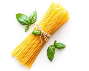Overhead View of Boiled Spaghetti on a Pure White Background - Isolated Closeup for Healthy Vegan and Vegetarian Diets
