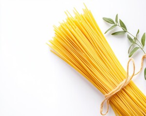 Overhead View of Boiled Spaghetti on Pure White Background - Healthy Vegan Diet Closeup