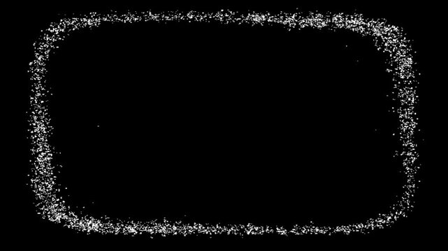 Abstract white speckled rectangle frame on dark background.