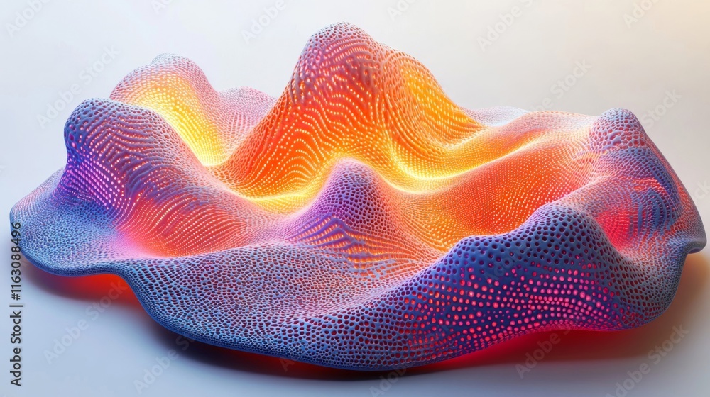 Poster abstract illuminated three dimensional wave form sculpture