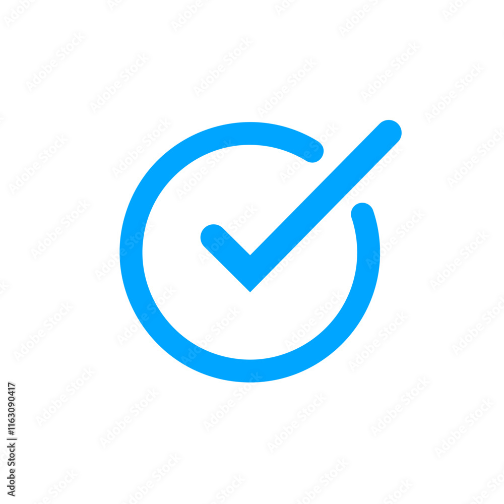 Poster blue button with checked or approved sign. user interface design. blue check icon. vector illustrati