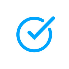 Blue button with checked or approved sign. User interface design. Blue check icon. Vector illustration.