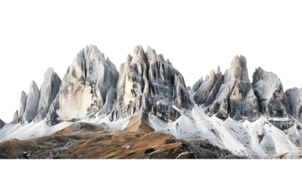 Picturesque landscape with majestic mountain peaks, isolated on white background 