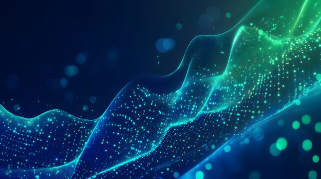 Abstract Blue Green Digital Wave Data Flow
