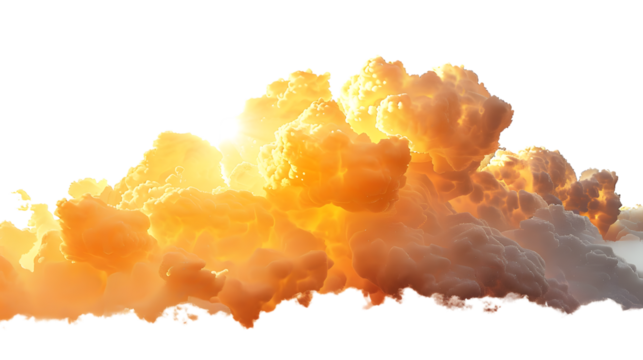 Picturesque sunset clouds glowing, isolated on white background 