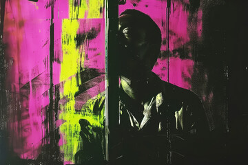 Fototapeta premium Cyberpunk Shaman in Neon, Grunge Underground Comics Style Illustration, Sci-Fi Character Portrait
