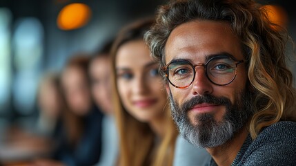 Man with Long Hair and Glasses Poses with Friends