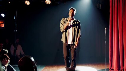 Comedian Performing Stand-Up Comedy Scene on Stage Footage