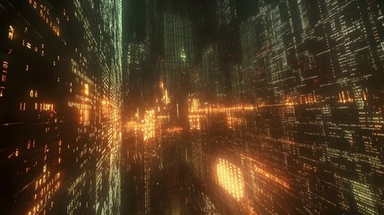Fototapeta premium Futuristic Cityscape Illuminated With Digital Code