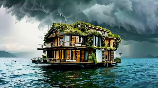 a houseboat on a lake