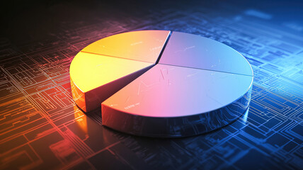 A captivating circular pie chart with sleek, glowing segments that rise slightly off the surface, beautifully contrasted against a textured digital background for an eye-catching effect.