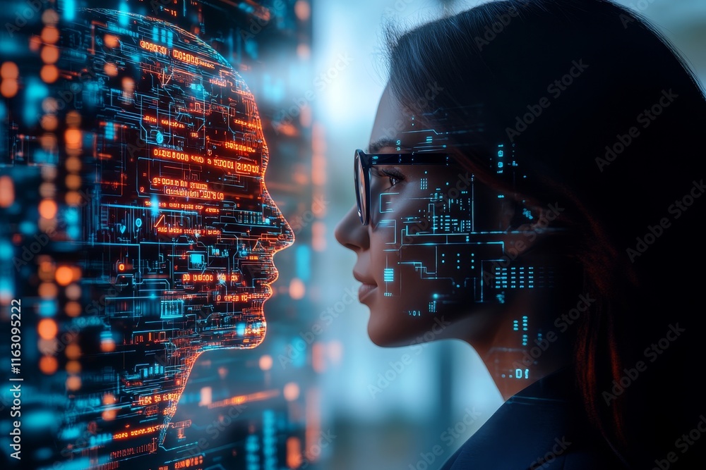 Aufkleber profile image of an ai engineer with circuit background, futuristic style, and digital themes