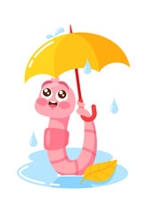 Lovely rainworm with umbrella vector illustration